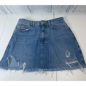 Forever 21 Women's Denim Mini Skirt Size Medium Destressed Blue Distressed Hem